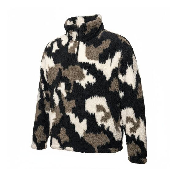 Eddie Bauer Neutral Camo Faux-Fur Sherpa Half-Zip Pullover Size Medium - Picture 2 of 13